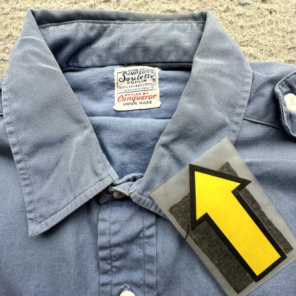 Vintage 50s 60s Conquerer Simpsons Soulette Poplin Sanforized Button Shirt Large - Picture 6 of 13